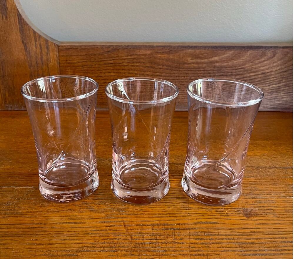 Vintage Libbey Concert Pink Swirl Set of 3 Juice Glasses 4"